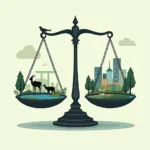 Visual representation of balance between wildlife conservation and human needs