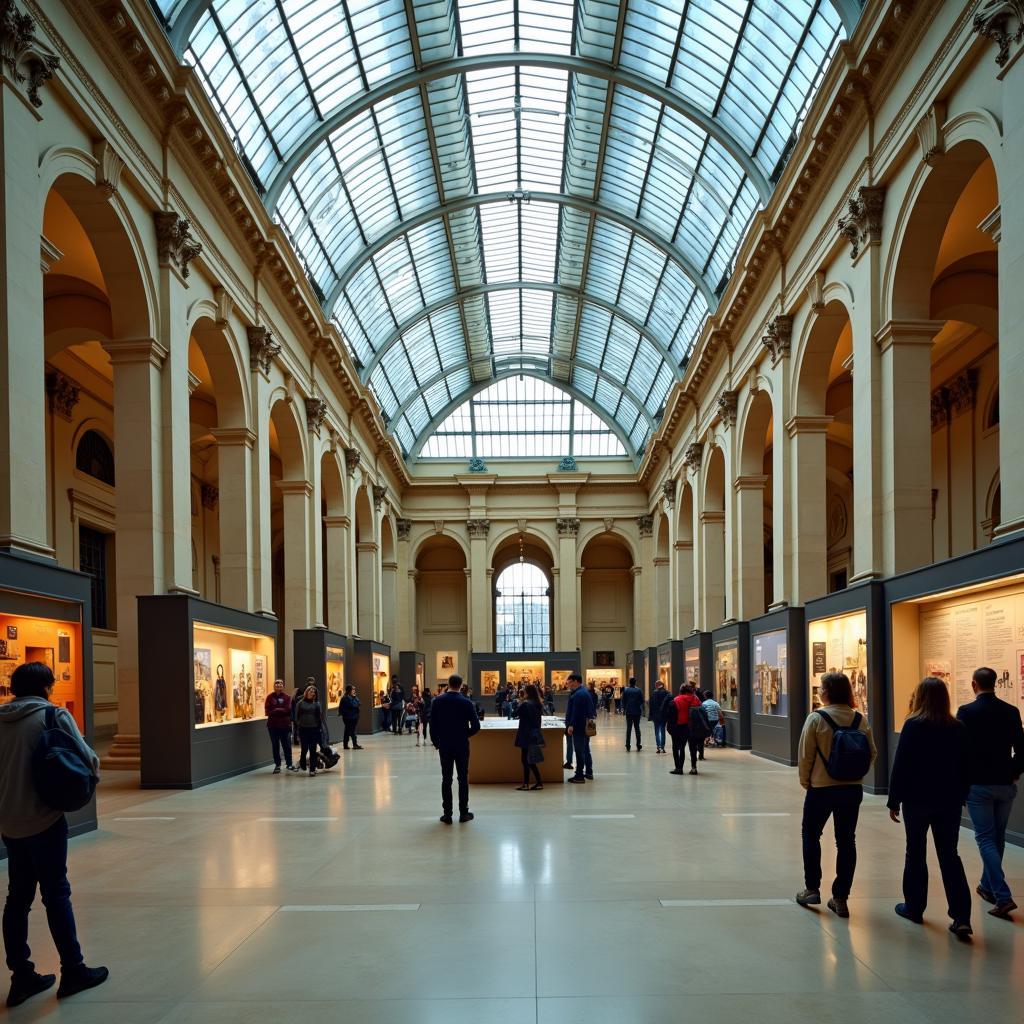 British Museum's Great Court with visitors exploring exhibits