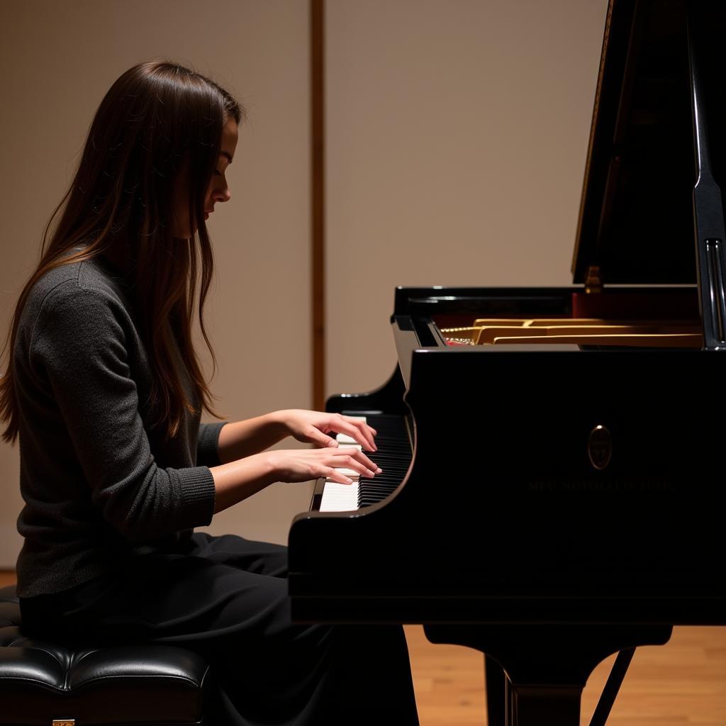 Pianist playing soothing classical music on grand piano