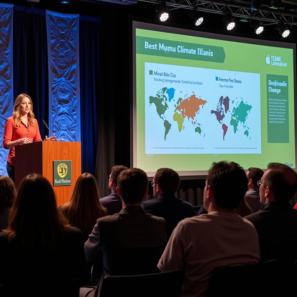 Famous actress speaking at environmental awareness event