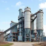 Industrial cement manufacturing facility showing key production stages