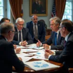 Central bank governors discussing monetary policy implementation