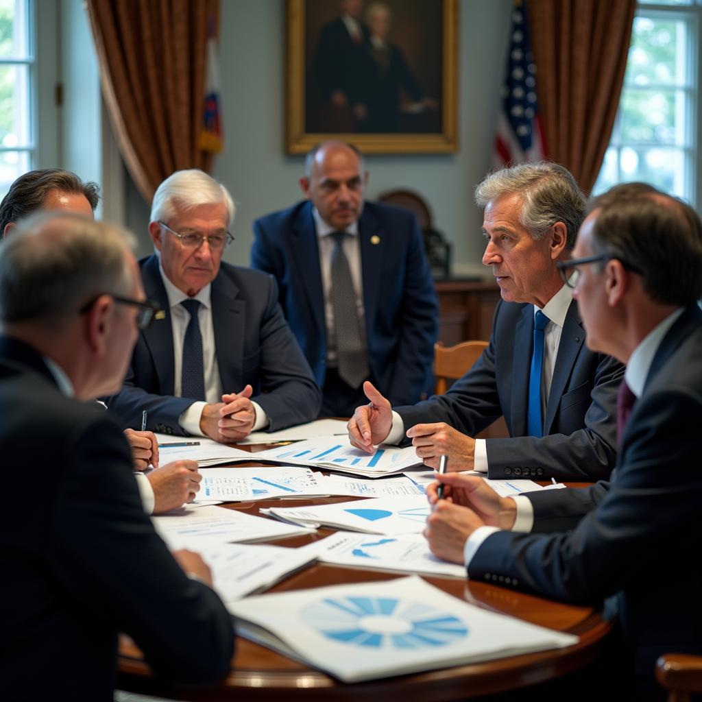 Central bank governors discussing monetary policy implementation