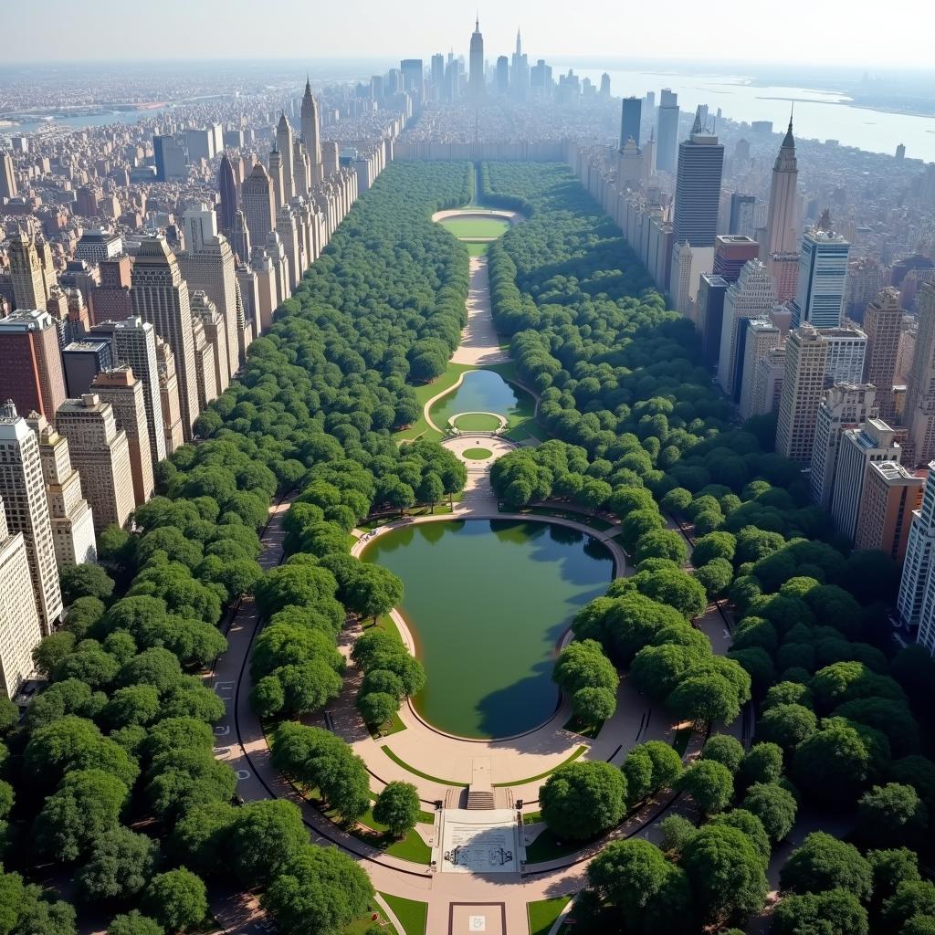 Aerial view of Central Park showing its vast green space within Manhattan