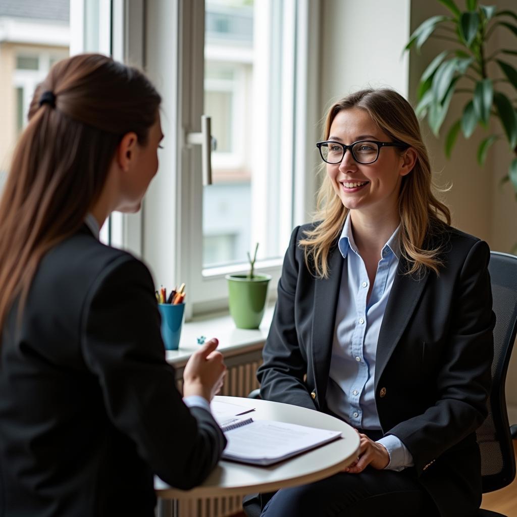 IELTS examiner interviewing candidate about challenging jobs