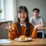 A student practicing IELTS speaking about childhood favorite food