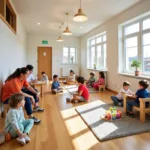Children engaged in educational activities at a government-funded daycare center