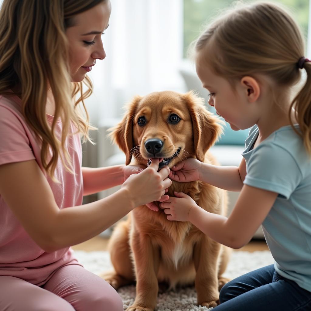 Children developing responsibility and empathy through pet care activities