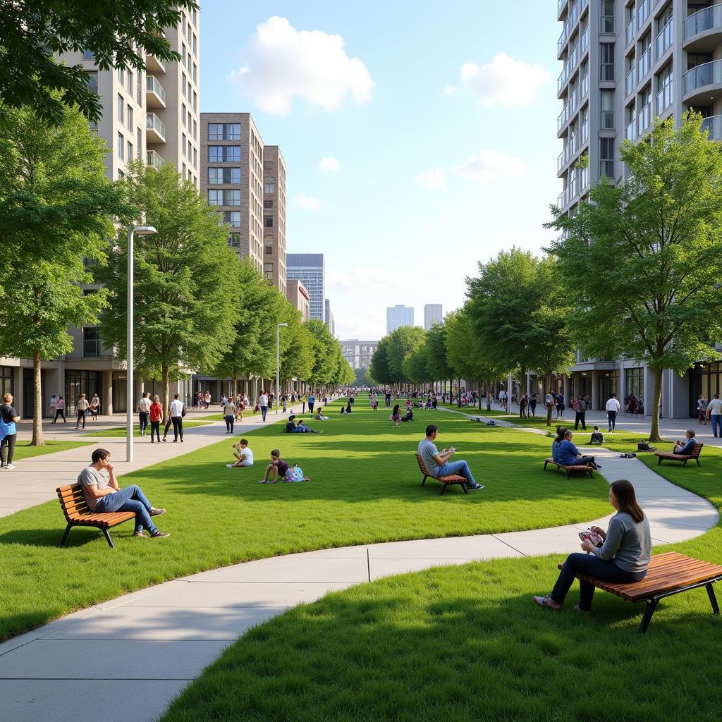 People enjoying leisure time at a popular city park
