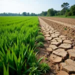 Climate change impacts on agriculture showing drought affected crops