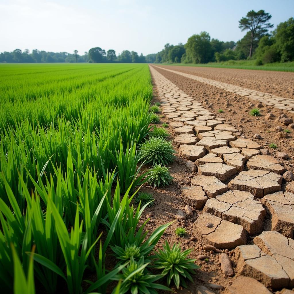 Climate change impacts on agriculture showing drought affected crops