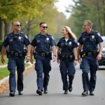 Community police officers interacting with local residents during neighborhood patrol