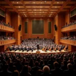 Classical music concert audience enjoying live performance