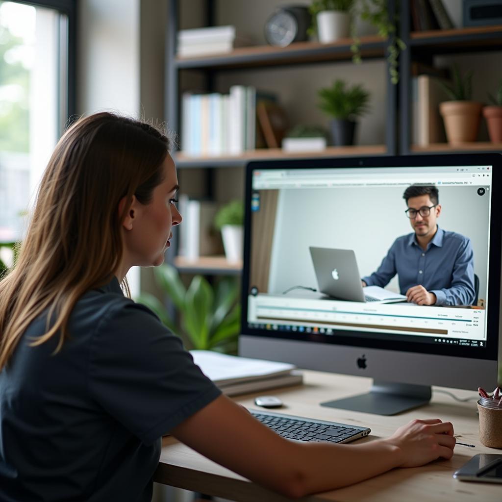 Professional engaging in online learning while working