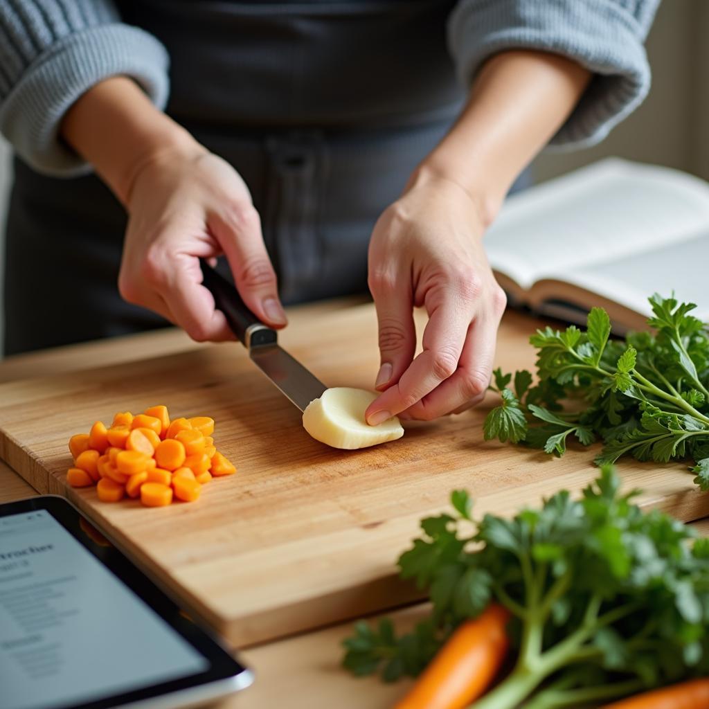 Person preparing ingredients for new recipe in modern kitchen
