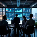 Corporate executives analyzing financial liquidity ratios and business flexibility options