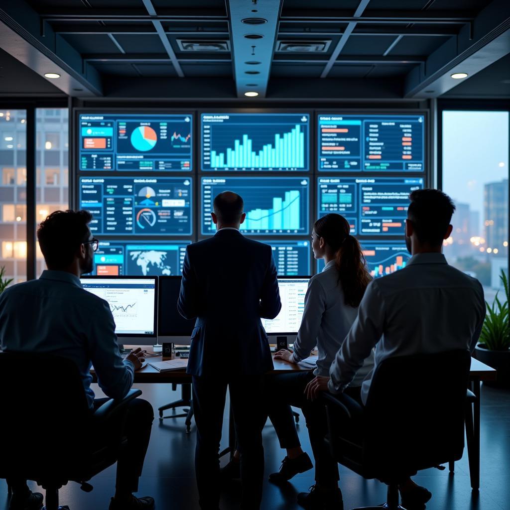 Corporate executives analyzing financial liquidity ratios and business flexibility options