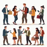 Young people using credit cards for online and in-store purchases