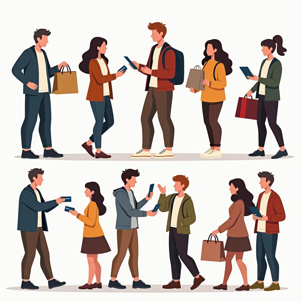 Young people using credit cards for online and in-store purchases