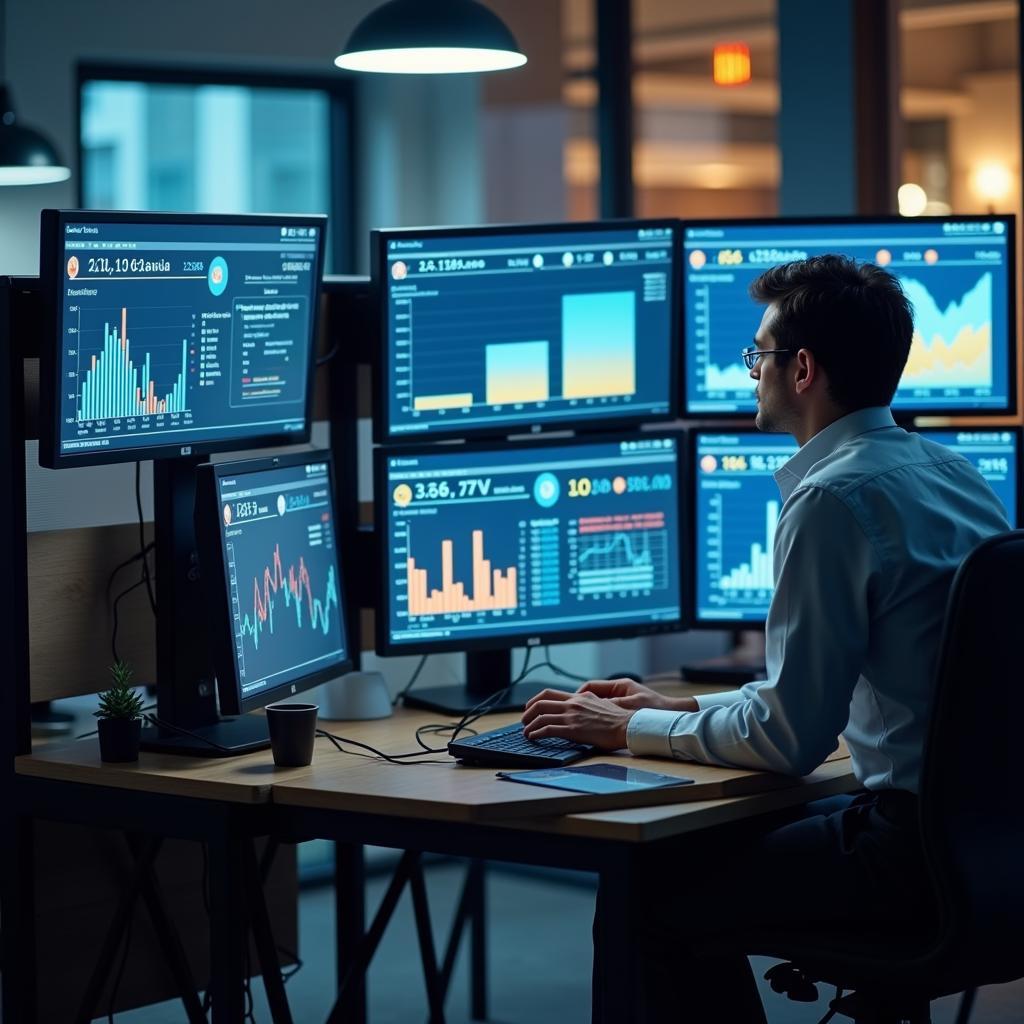 Bank employee analyzing credit score metrics on computer