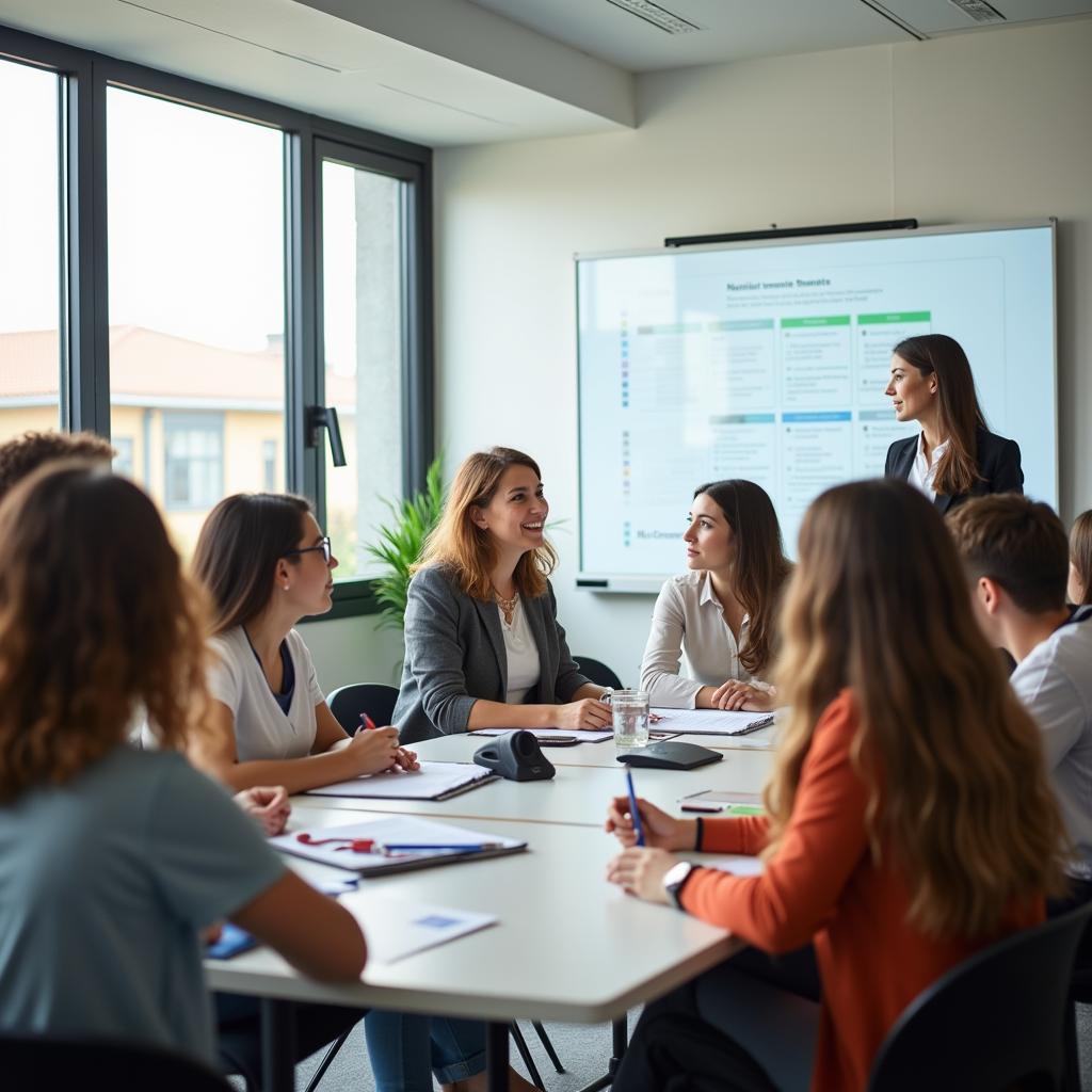Students engaging in critical thinking discussion during class