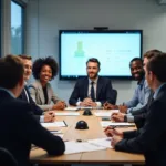 Diverse business team discussing cultural awareness in international meeting