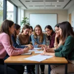 International students collaborating in classroom setting
