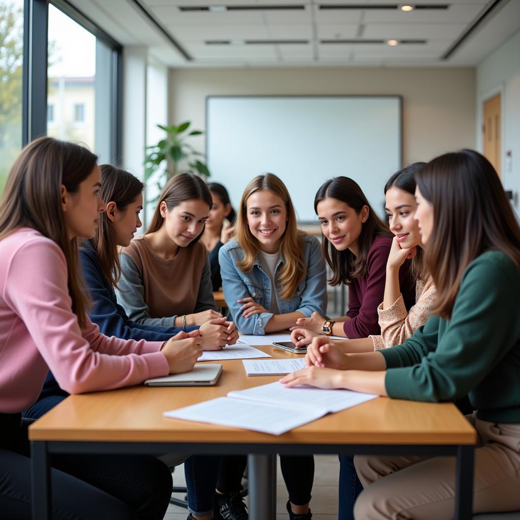 International students collaborating in classroom setting