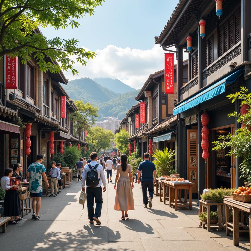 Traditional and modern cultural elements coexisting in contemporary Asian society