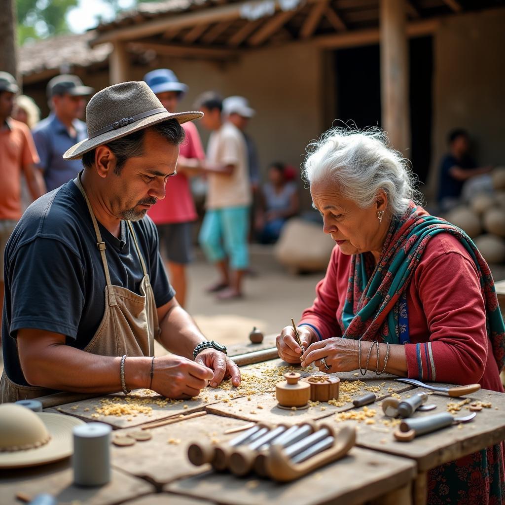 Traditional craftsmen demonstrating skills to tourists