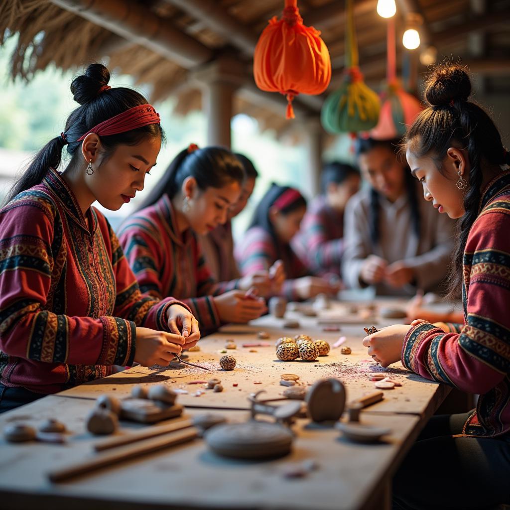 Local artisans demonstrating traditional crafts to tourists, showcasing employment opportunities