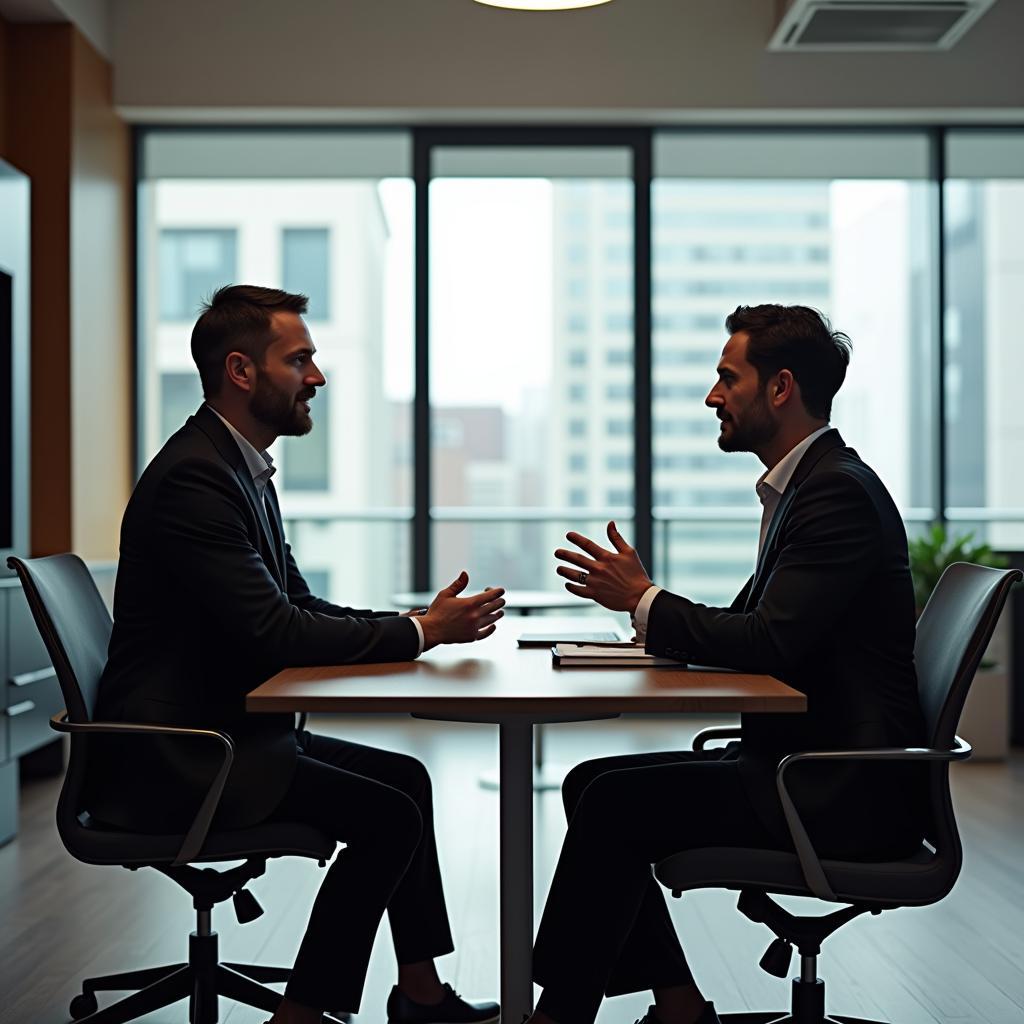 Professional handling difficult conversation in workplace meeting