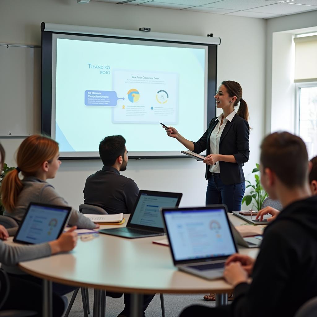 Modern classroom showing integration of digital learning with traditional methods