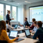 Digital literacy skills being taught in a modern classroom setting
