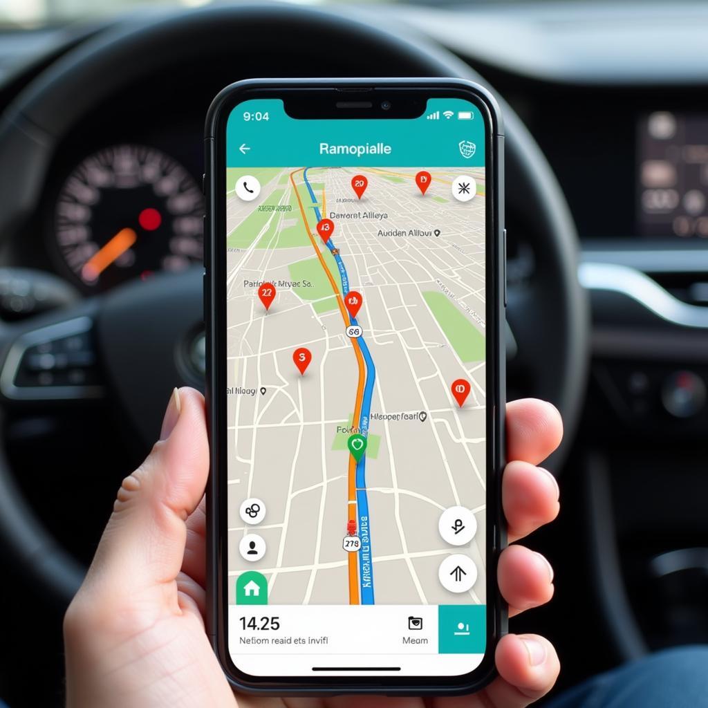 Modern smartphone showing digital navigation application