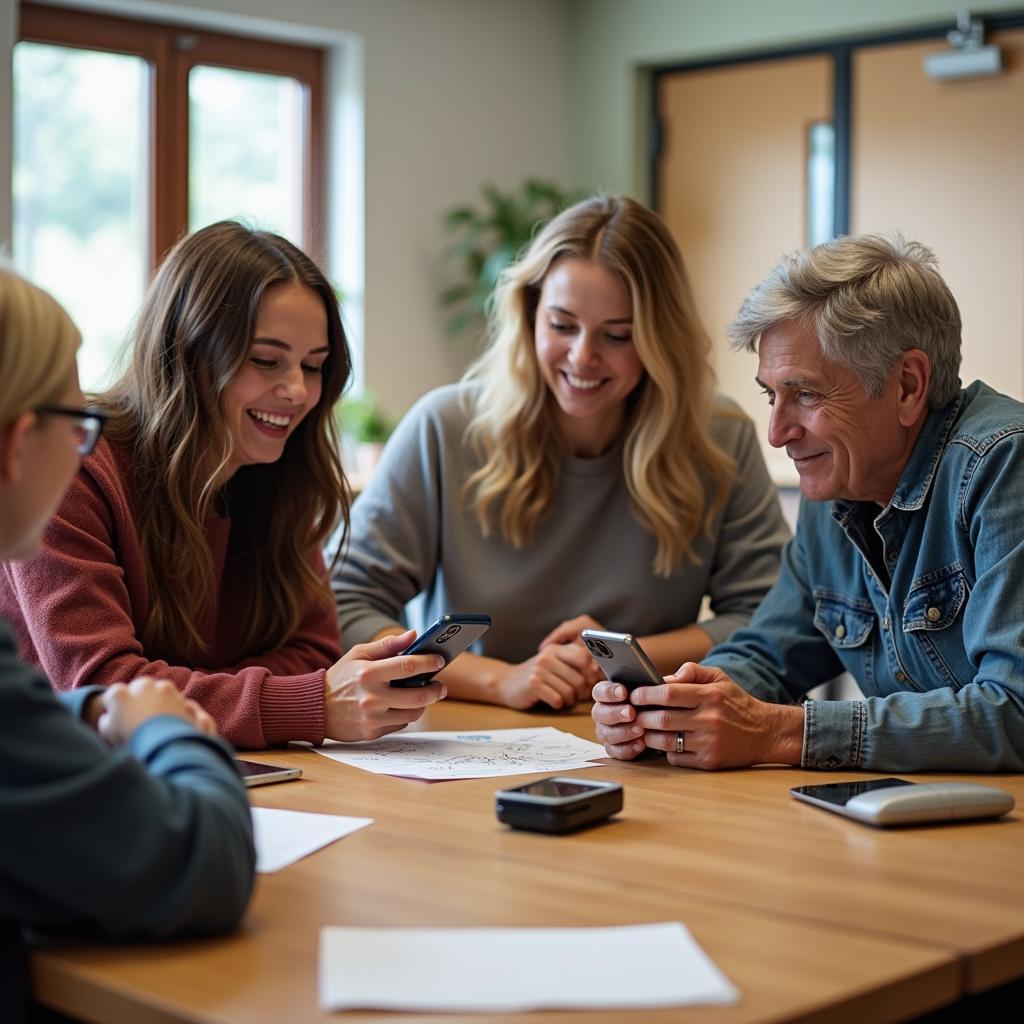 Educational session teaching elderly people how to use digital payment methods