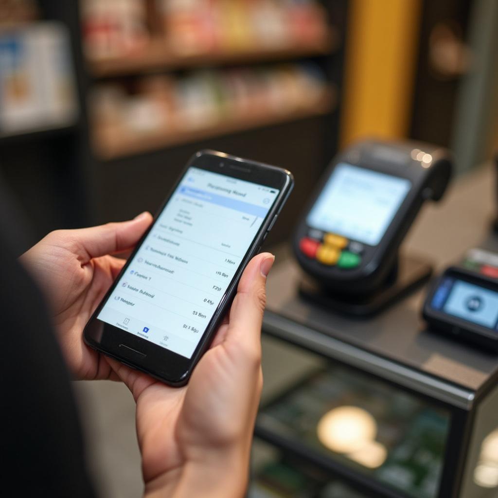 Person demonstrating mobile payment at retail store