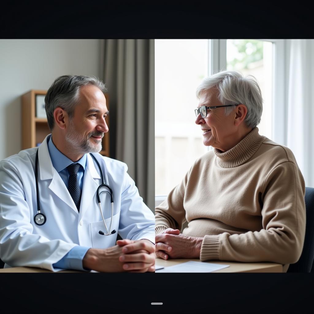 Healthcare professional conducting virtual consultation with elderly patient
