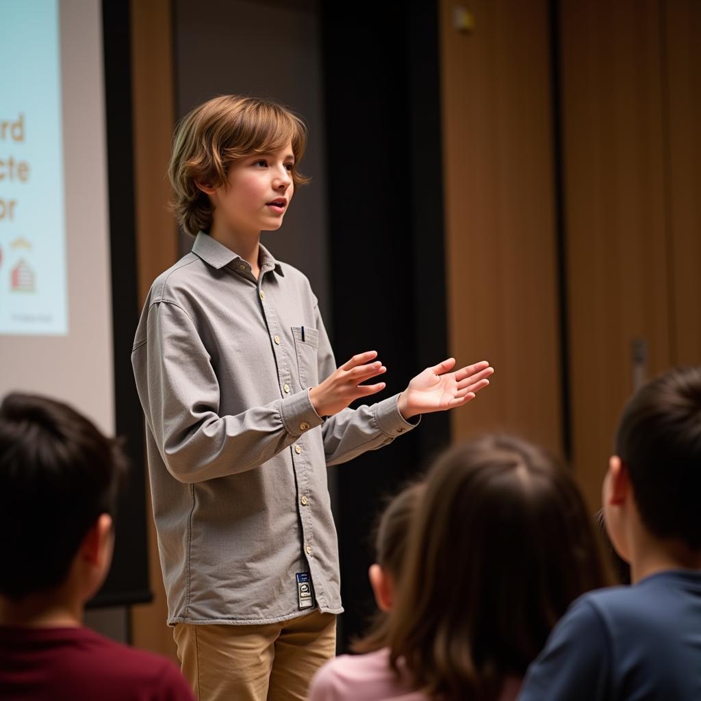 Student practicing public speaking skills