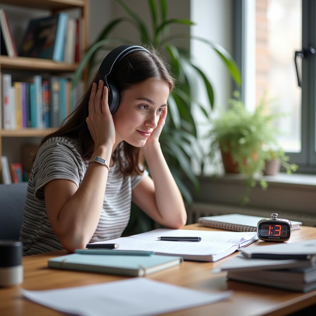Student implementing various focus techniques while studying