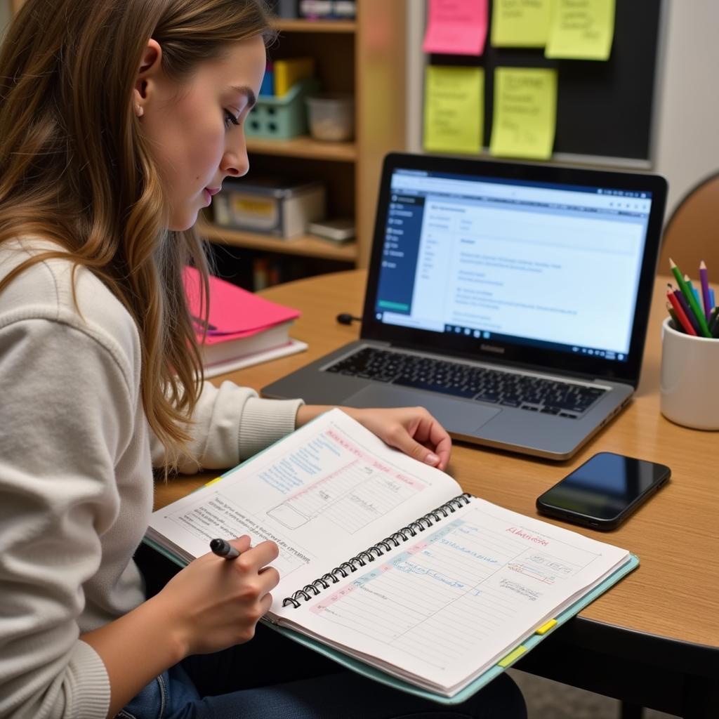 Student managing multiple academic tasks