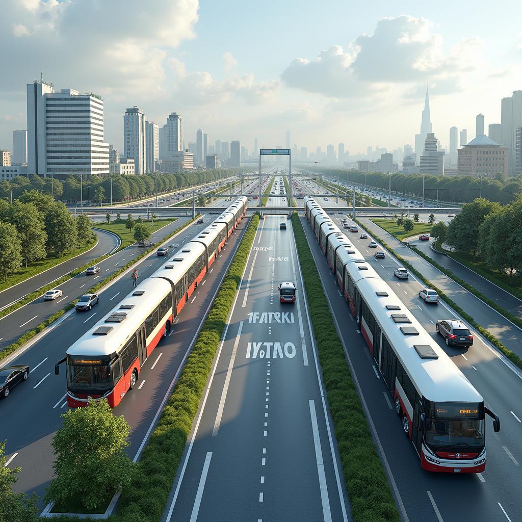 Modern public transportation system reducing urban traffic and environmental impact