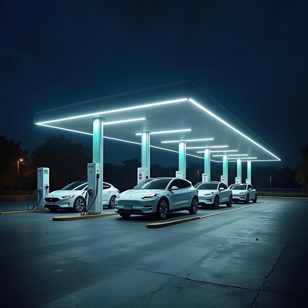 Electric vehicles charging at a modern charging station demonstrating sustainable transportation
