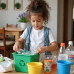 Person sorting recyclable materials demonstrating environmental consciousness
