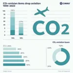 Environmental impact statistics showing carbon emissions from global air travel
