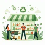 Ethical consumption and sustainable development illustration showing green shopping choices