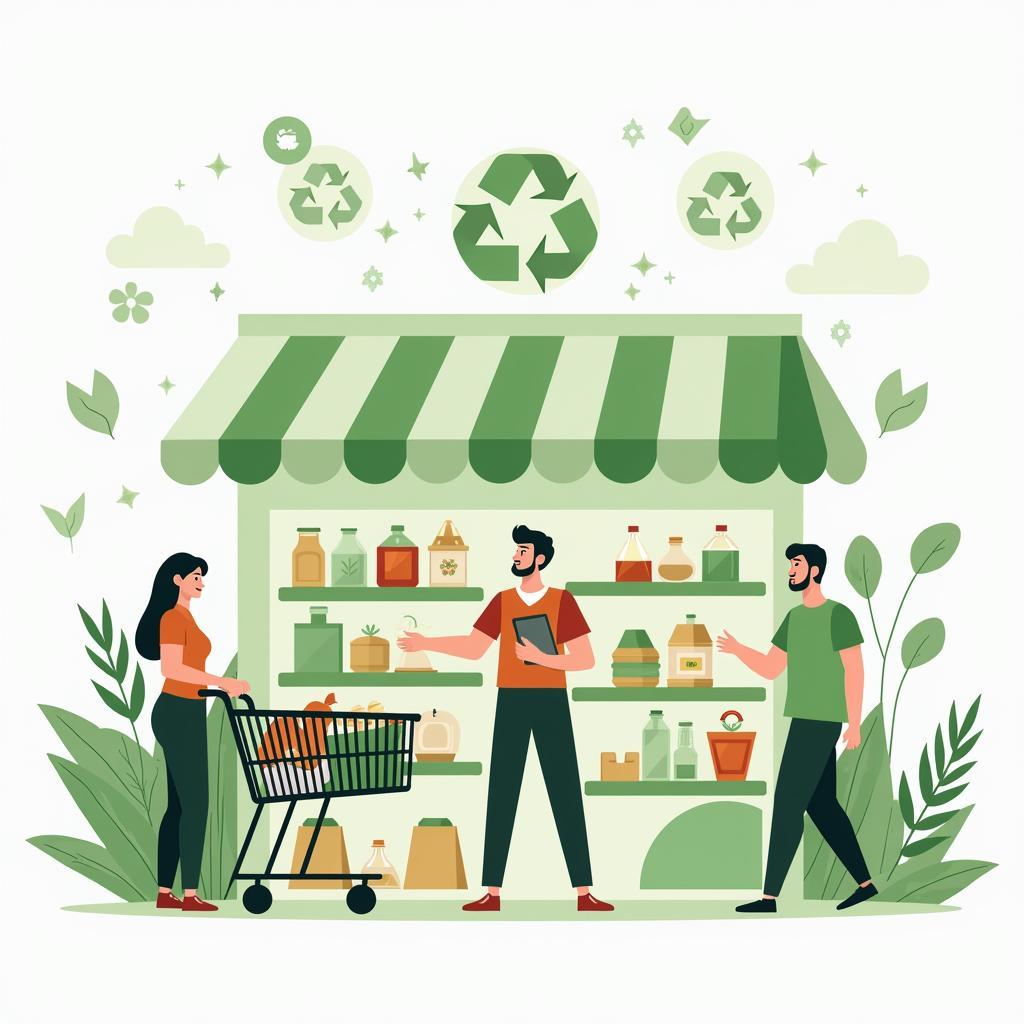 Ethical consumption and sustainable development illustration showing green shopping choices