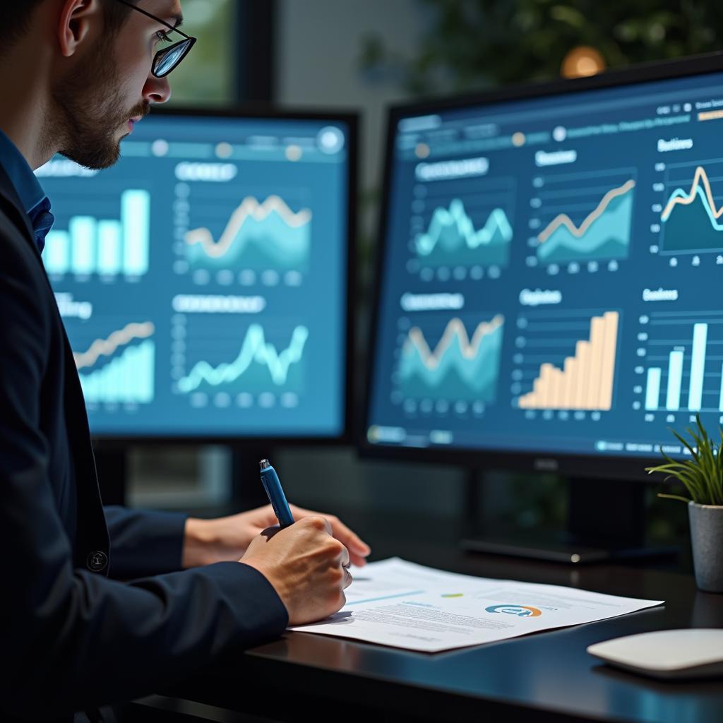 Banking Professional Analyzing Ethical Investment Criteria