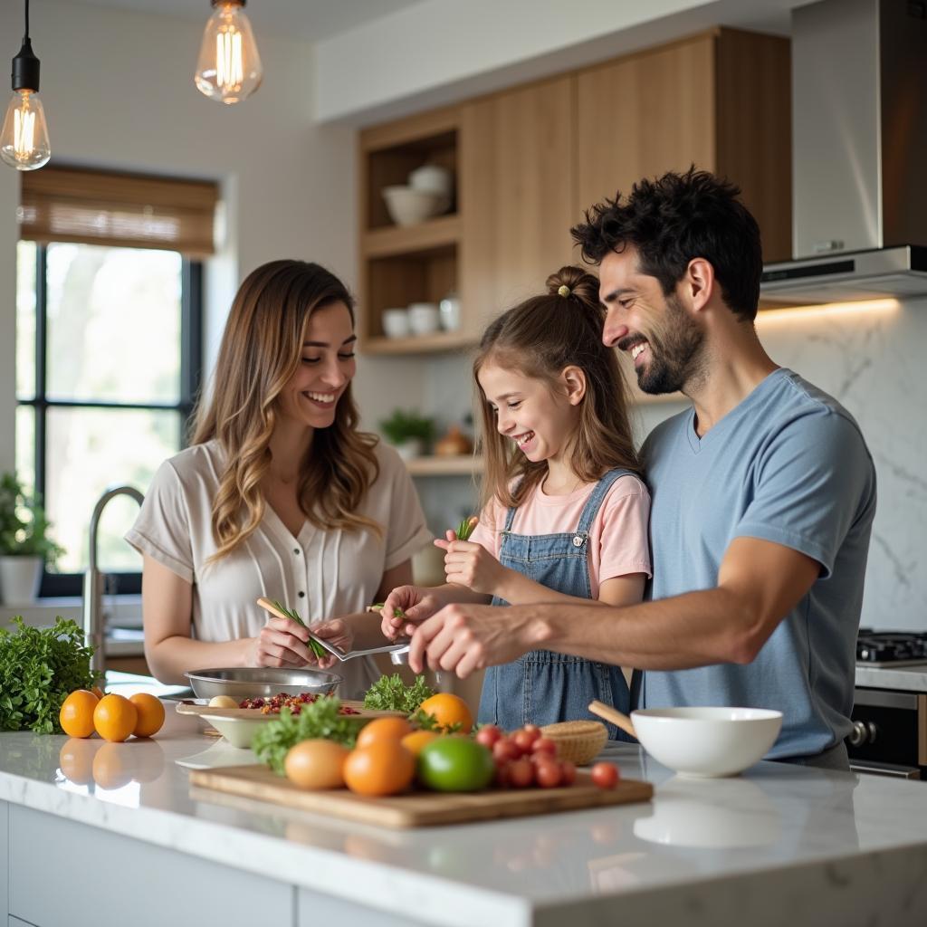 Family members preparing meal together showing bonding through cooking