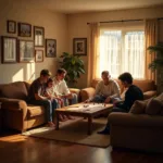 Family members enjoying quality time in a cozy living room setting